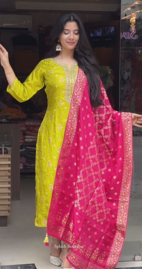 Ethnic Motifs Embroidered Notch Neck Zari Work Kurta With Salwar & Dupatta - Image 2