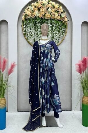 Blue Aliya Cut Dress With Real Mirror Work