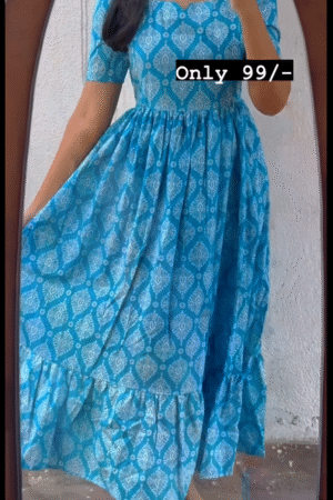 Sky Blue Cotton Printed Dress