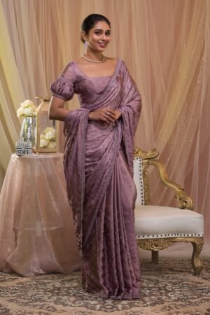 Lavender Stonework Crepe Designer Saree
