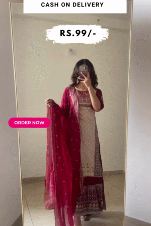 White Embroidered kurta with Red Culottes and Dupatta