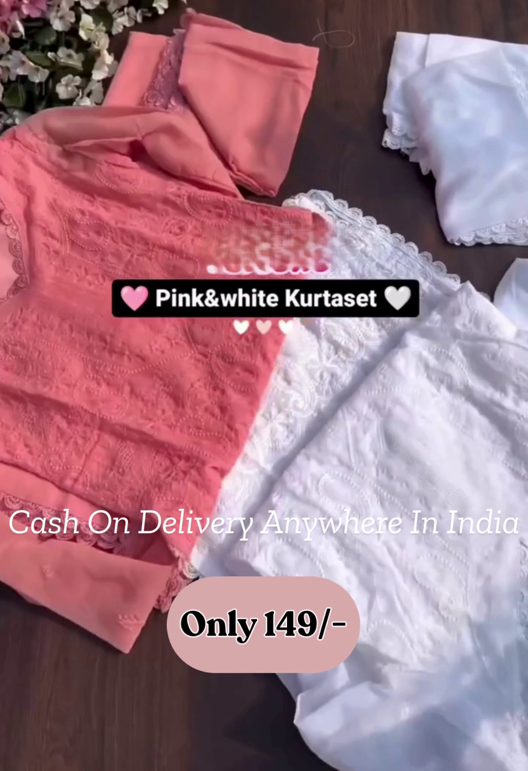 Chikankari Set Kurta,Pant With Dupatta