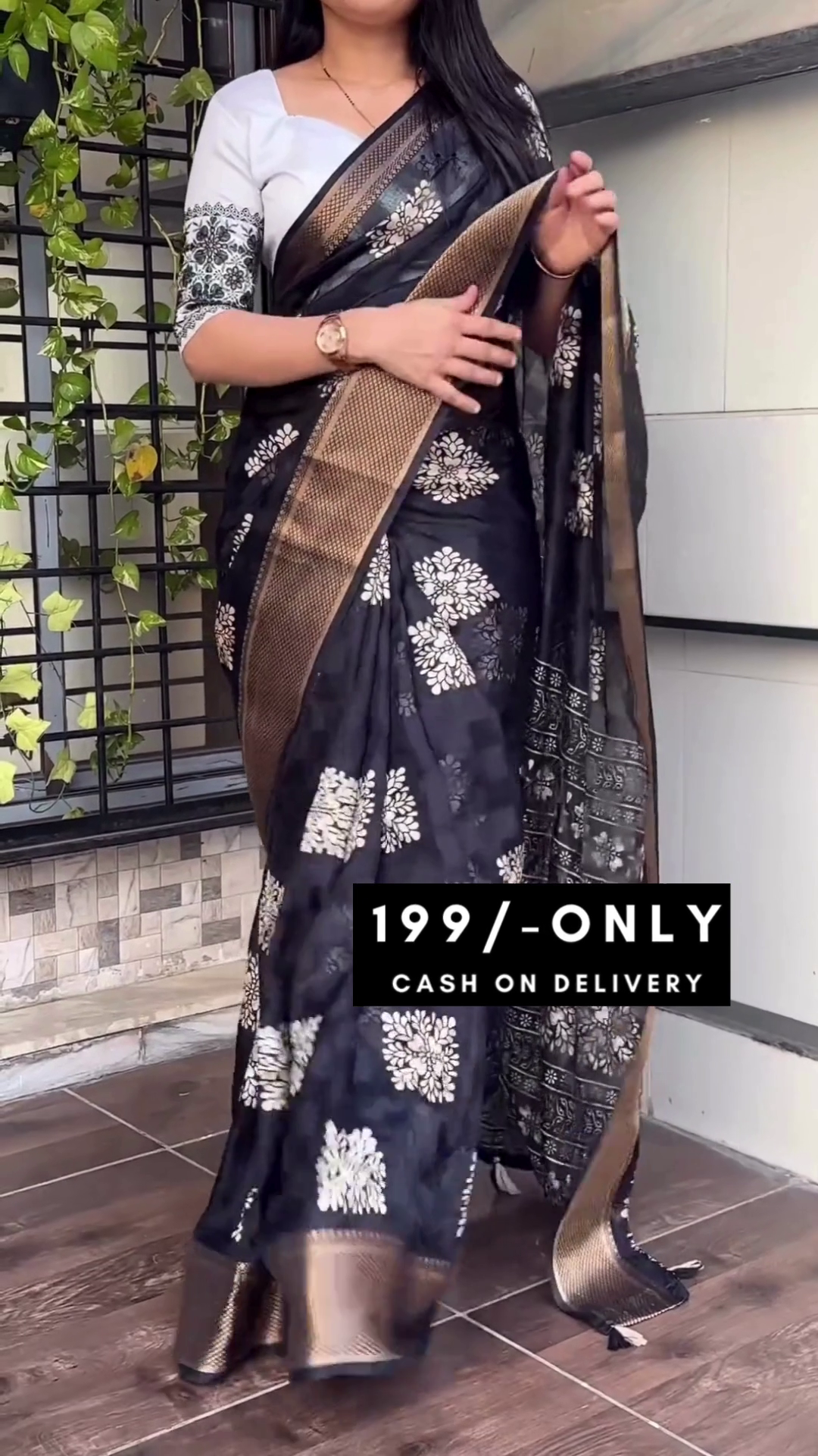 Printed Chiffon Saree (Multicolor) - Image 4