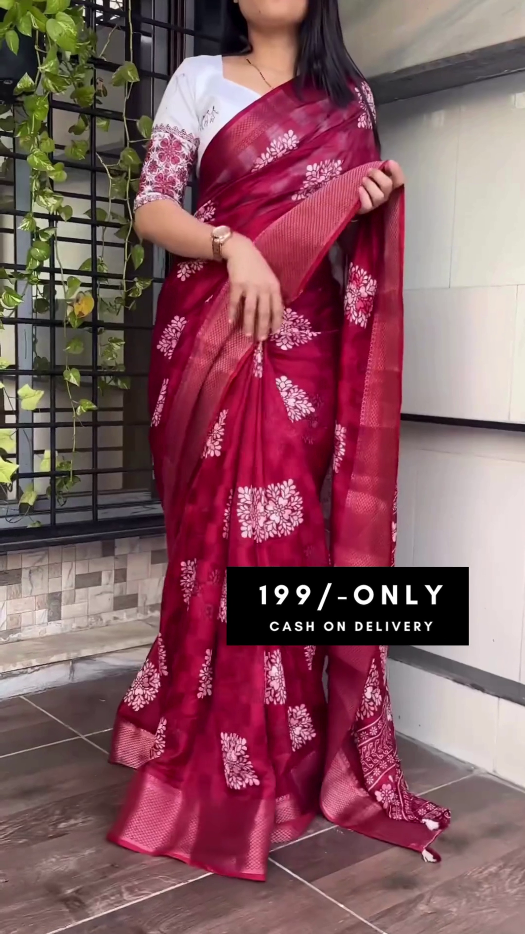 Printed Chiffon Saree (Multicolor) - Image 5